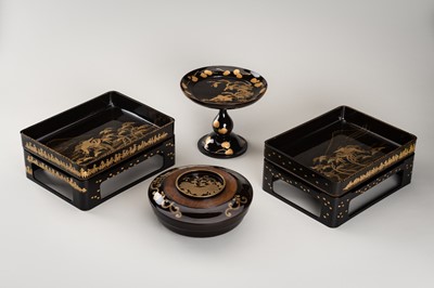 Lot 141 - A FINE LOT WITH SEVEN LACQUER ITEMS