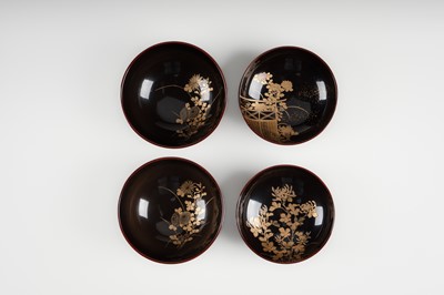 Lot 1567 - A LOT WITH FIVE LACQUER BOWLS AND COVERS AND SIX DISHES