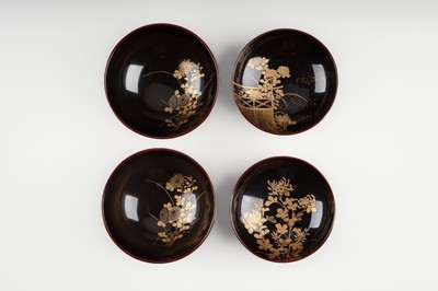 Lot 1567 - A LOT WITH FIVE LACQUER BOWLS AND COVERS AND SIX DISHES