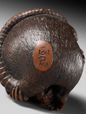 Lot 148 - MASATADA: A FINE WOOD NETSUKE OF A COILED RAT