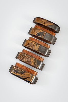 Lot 244 - A FOUR-CASE LACQUER INRO DEPICTING TWO SAMURAI