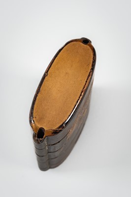 Lot 244 - A FOUR-CASE LACQUER INRO DEPICTING TWO SAMURAI