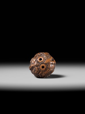 Lot 334 - TORYUSAI KOZAN: A SUPERB KURUMI (WALNUT) NETSUKE OF A DRAGON, DATED 1848