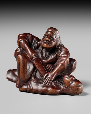 Lot 207 - KORAKUSAI: A RARE EDO SCHOOL WOOD NETSUKE OF THE WITCH ADACHIGAHARA