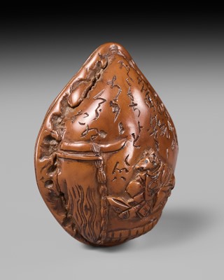 Lot 336 - A FINE KURUMI (WALNUT) NETSUKE DEPICTING A RAT AND RABBIT