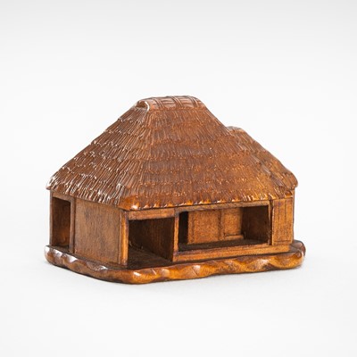 Lot 1514 - A WOOD NETSUKE OF A TEA HOUSE