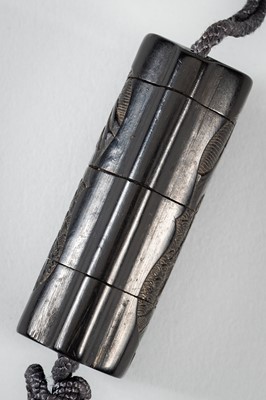 Lot 1433 - A RARE SOAPSTONE THREE-CASE INRO WITH A MOUNTAINVIEW