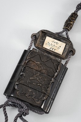 Lot 1433 - A RARE SOAPSTONE THREE-CASE INRO WITH A MOUNTAINVIEW