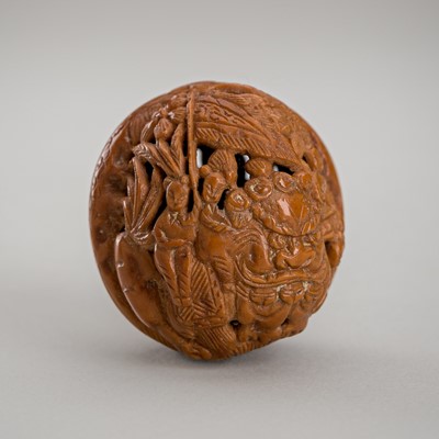 Lot 756 - A WALNUT CARVING WITH SCENES OF A FESTIVAL, c. 19020s