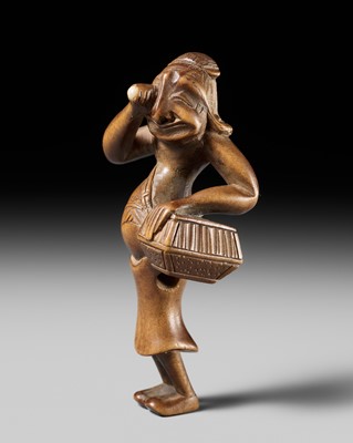 Lot 487 - A WOOD NETSUKE OF AN EGG TESTER