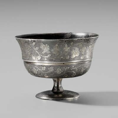 Lot 69 - A PARCEL-GILT SILVER ‘BIRDS’ STEM CUP, TANG DYNASTY