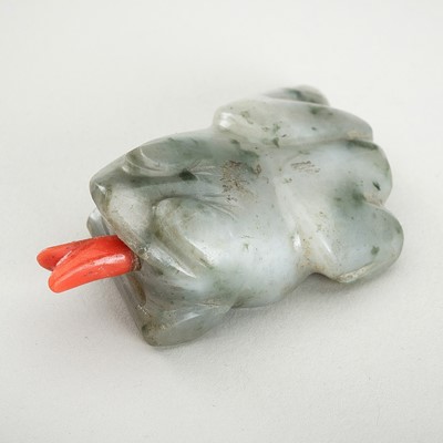 Lot 1787 - A CELADON JADE SNUFF BOTTLE IN THE FORM OF A FROG, c. 1920s