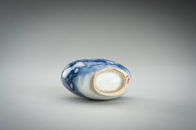 Lot 862 - A BLUE AND WHITE PORCELAIN SNUFF BOTTLE, QING DYNASTY