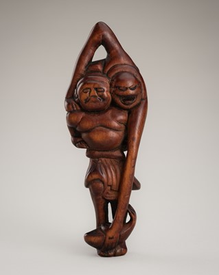 Lot 1375 - A BOXWOOD NETSUKE OF ASHINAGA AND TENAGA