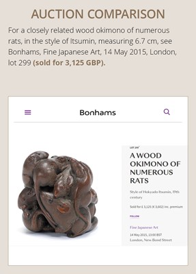 Lot 307 - ITSUMIN: A FINE WOOD OKIMONO OF NUMEROUS RATS