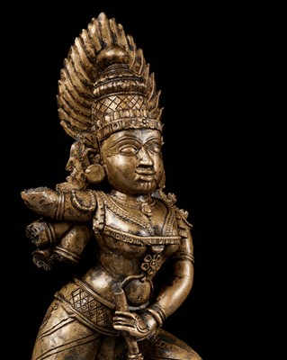 Lot 1216 - A BRONZE FRAGMENT OF KALI, VIJAYANAGARA PERIOD