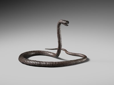 Lot 81 - MUNEYOSHI: A MASTERFUL AND LARGE IRON JIZAI OKIMONO OF A SNAKE