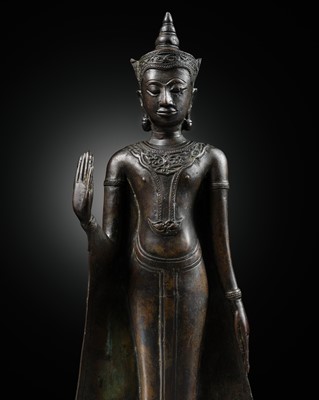 Lot 430 - A BRONZE FIGURE OF BUDDHA, AYUTTHAYA KINGDOM