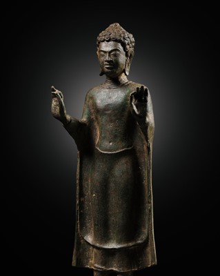 Lot 248 - A BRONZE FIGURE OF BUDDHA, MON-DVARAVATI PERIOD, 9TH CENTURY