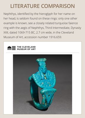 Lot 46 - A RARE TURQUOISE GLAZED FAIENCE RING WITH AEGIS OF NEPHTHYS, THIRD INTERMEDIATE PERIOD, DYNASTY XXII