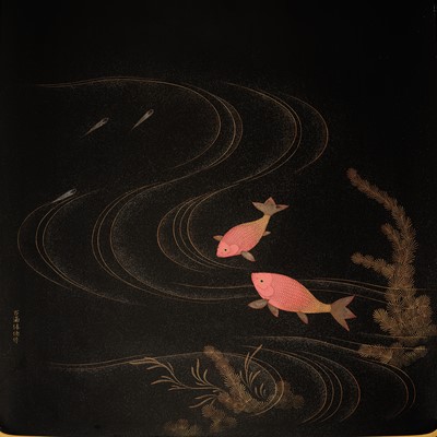 Lot 230 - SOETSU AND KYUHAKU: A FINE INLAID LACQUER SUZURIBAKO (WRITING BOX) WITH CRABS