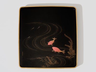 Lot 230 - SOETSU AND KYUHAKU: A FINE INLAID LACQUER SUZURIBAKO (WRITING BOX) WITH CRABS