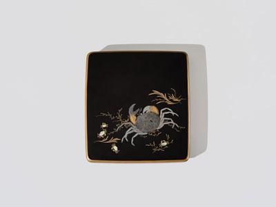 Lot 230 - SOETSU AND KYUHAKU: A FINE INLAID LACQUER SUZURIBAKO (WRITING BOX) WITH CRABS