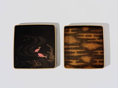 Lot 230 - SOETSU AND KYUHAKU: A FINE INLAID LACQUER SUZURIBAKO (WRITING BOX) WITH CRABS