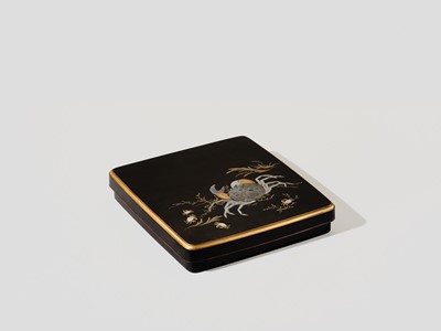 Lot 230 - SOETSU AND KYUHAKU: A FINE INLAID LACQUER SUZURIBAKO (WRITING BOX) WITH CRABS