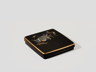 Lot 230 - SOETSU AND KYUHAKU: A FINE INLAID LACQUER SUZURIBAKO (WRITING BOX) WITH CRABS