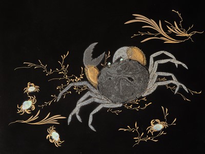 Lot 230 - SOETSU AND KYUHAKU: A FINE INLAID LACQUER SUZURIBAKO (WRITING BOX) WITH CRABS