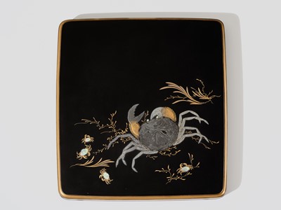 Lot 230 - SOETSU AND KYUHAKU: A FINE INLAID LACQUER SUZURIBAKO (WRITING BOX) WITH CRABS