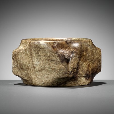 Lot 800 - A MOTTLED JADE CONG, LATE NEOLITHIC TO SHANG DYNASTY