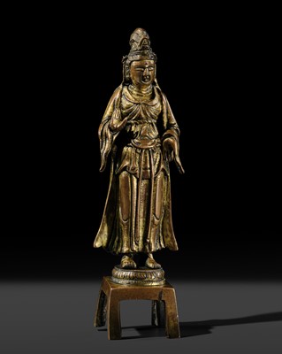 Lot 351 - A GILT-BRONZE FIGURE OF GUANYIN, TANG DYNASTY