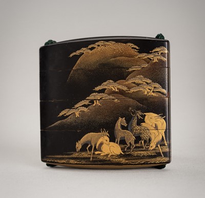 Lot 243 - A GOLD LACQUER THREE-CASE INRO WITH DEER