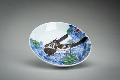 Lot 196 - A NABESHIMA PORCELAIN DISH WITH WAGTAILS