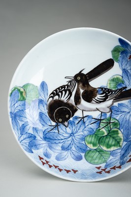 Lot 196 - A NABESHIMA PORCELAIN DISH WITH WAGTAILS