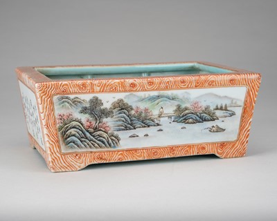 Lot 964 - A FAMILLE ROSE PORCELAIN JARDINIÈRE WITH LANDSCAPE DESIGN, c. 1920s