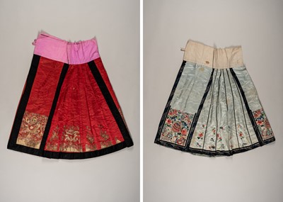 Lot 724 - A LOT WITH TWO EMBROIDERED SILK SKIRTS, QING DYNASTY