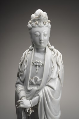 Lot 951 - A BLANC DE CHINE PORCELAIN FIGURE OF GUANYIN, 19TH CENTURY