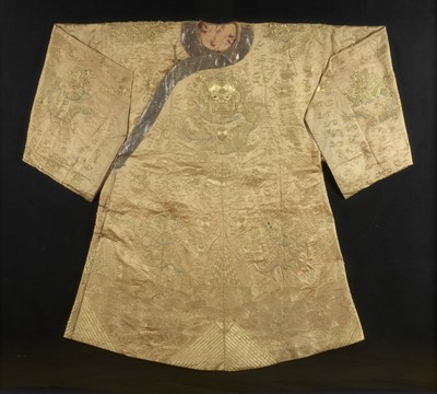 Lot 220 - A SILK AND GOLD THREAD DRAGON ROBE, JIFU, QING DYNASTY