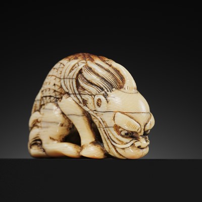 Lot 84 - A GOOD KYOTO SCHOOL IVORY NETSUKE OF A KIRIN