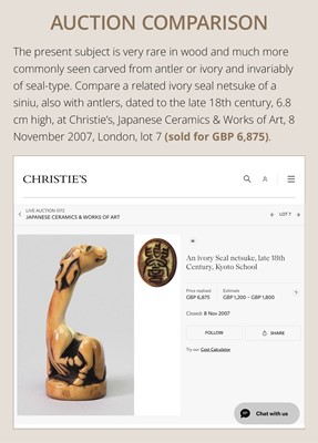 Lot 81 - A VERY RARE WOOD NETSUKE OF A SINIU