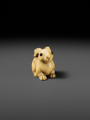 Lot 83 - YOSHIMASA: A SUBERB KYOTO SCHOOL MARINE IVORY NETSUKE OF A RABBIT