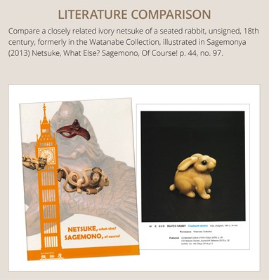 Lot 83 - YOSHIMASA: A SUBERB KYOTO SCHOOL MARINE IVORY NETSUKE OF A RABBIT