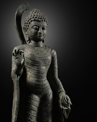 Lot 219 - A BRONZE FIGURE OF BUDDHA, SRIVIJAYA, 8TH-9TH CENTURY