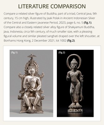 Lot 220 - A LARGE SILVER AND COPPER-ALLOY FIGURE OF BUDDHA SHAKYAMUNI, CENTRAL JAVA, CIRCA 9TH CENTURY