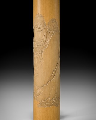 Lot 52 - TOSHIYAMA SOKO: A FINE PALE WOOD KISERUZUTSU DEPICTING KANZAN AND JITTOKU