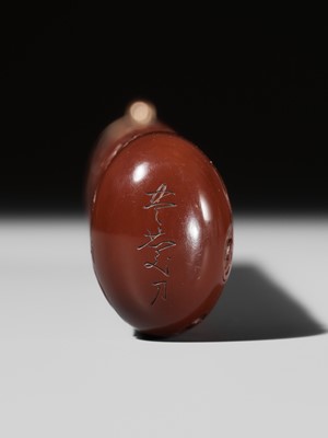 Lot 291 - MATSUKI HOKEI: A SUPERB TSUISHU LACQUER KISERUZUTSU (PIPE CASE) WITH AN EAGLE CHASING BIRDS