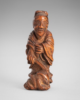 Lot 1597 - A WOOD NETSUKE OF KOSHOHEI